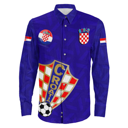 Clothing Custom Croatia Soccer Style Long Sleeve Button Shirt