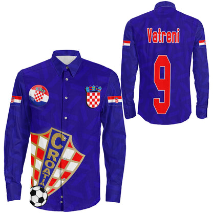 Clothing Custom Croatia Soccer Style Long Sleeve Button Shirt