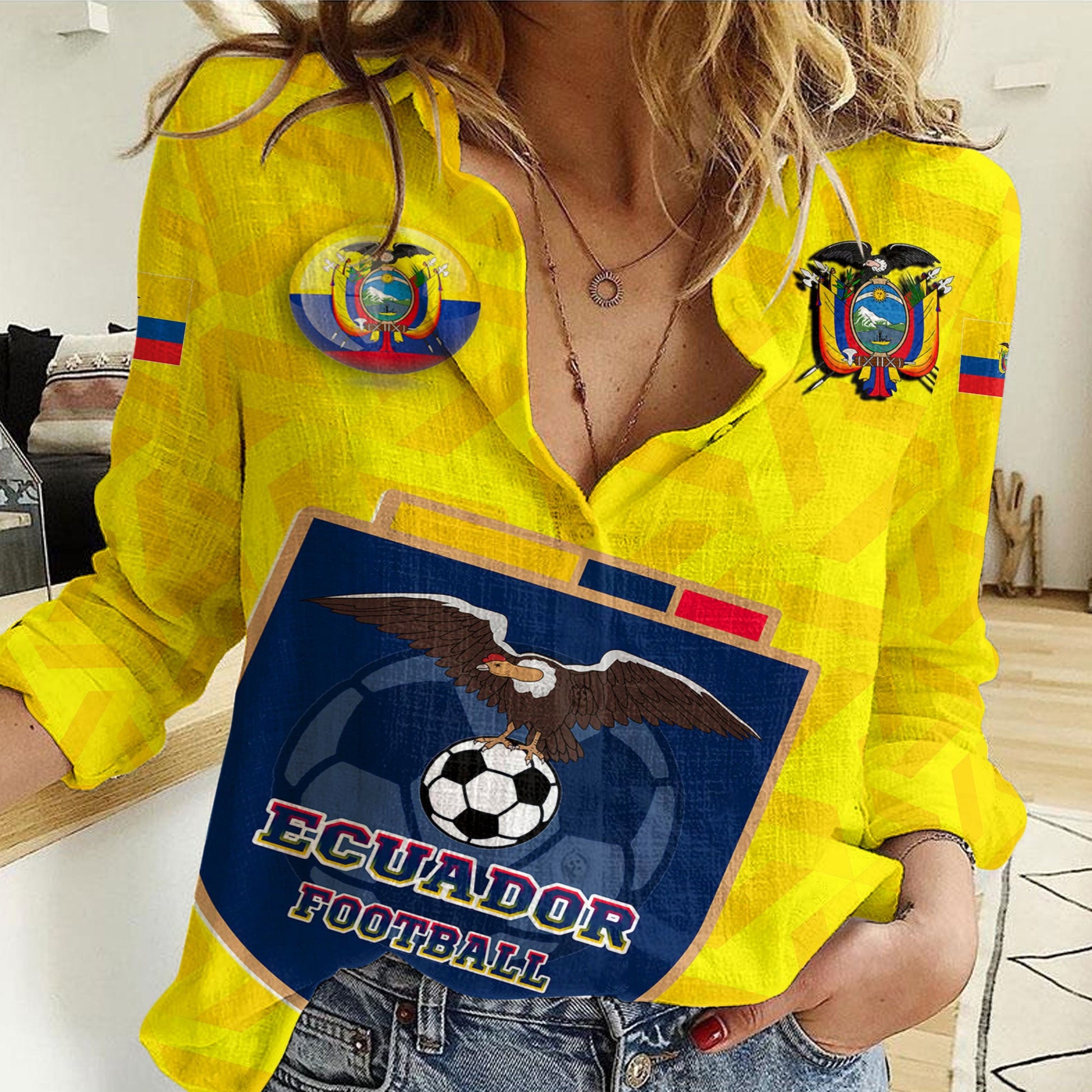 Clothing Custom Ecuador Soccer Style Women Casual Shirt