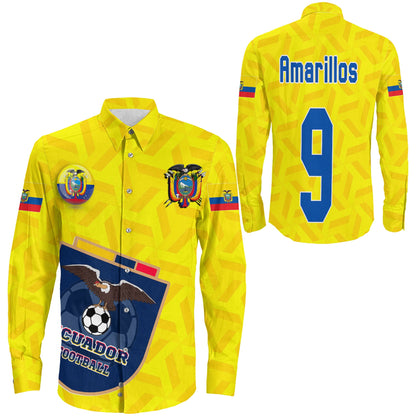 Clothing Custom Ecuador Soccer Style Long Sleeve Button Shirt