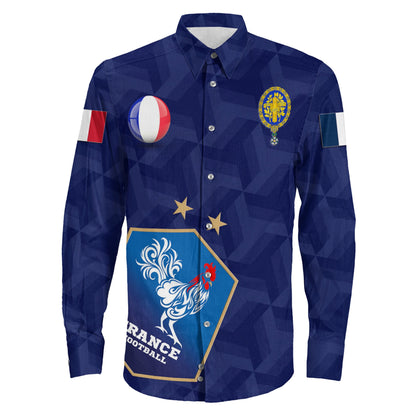 Clothing Custom France Soccer Style Long Sleeve Button Shirt
