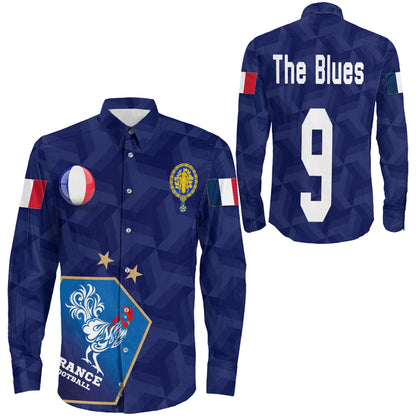 Clothing Custom France Soccer Style Long Sleeve Button Shirt
