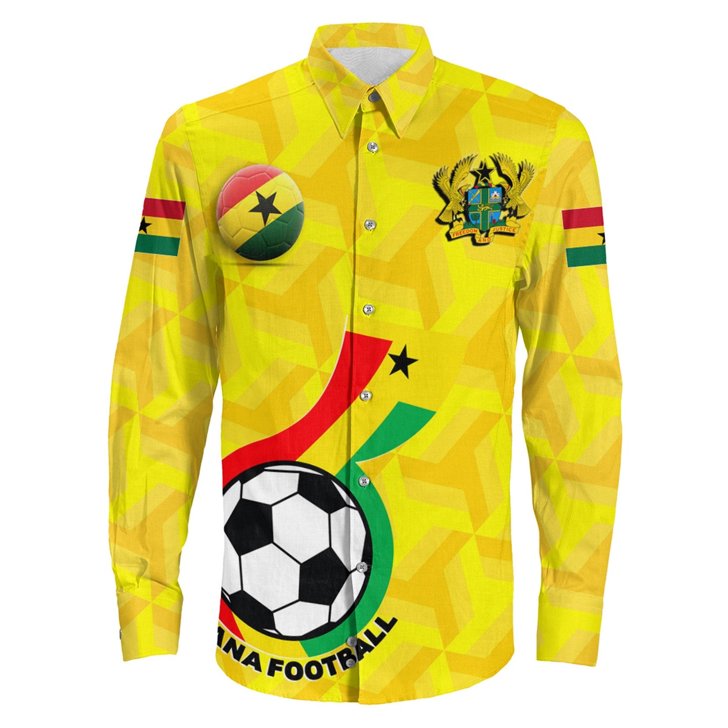 Clothing Custom Ghana Soccer Style Long Sleeve Button Shirt