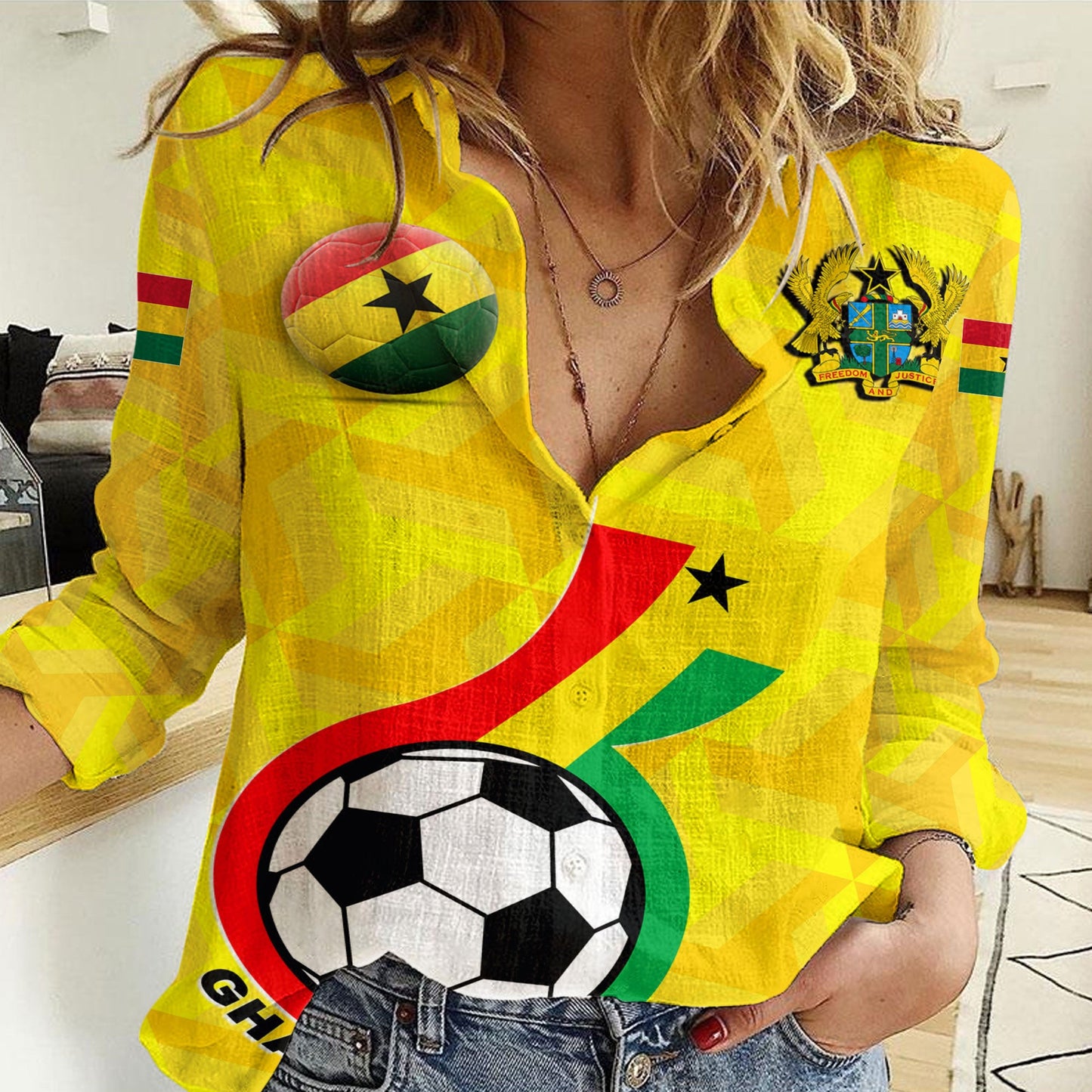 Clothing Custom Ghana Soccer Style Women Casual Shirt