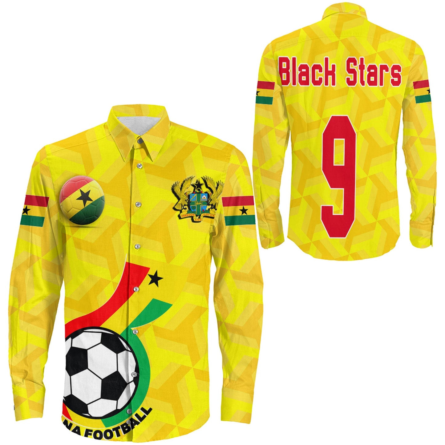 Clothing Custom Ghana Soccer Style Long Sleeve Button Shirt
