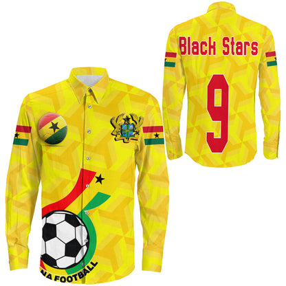 Clothing Custom Ghana Soccer Style Long Sleeve Button Shirt