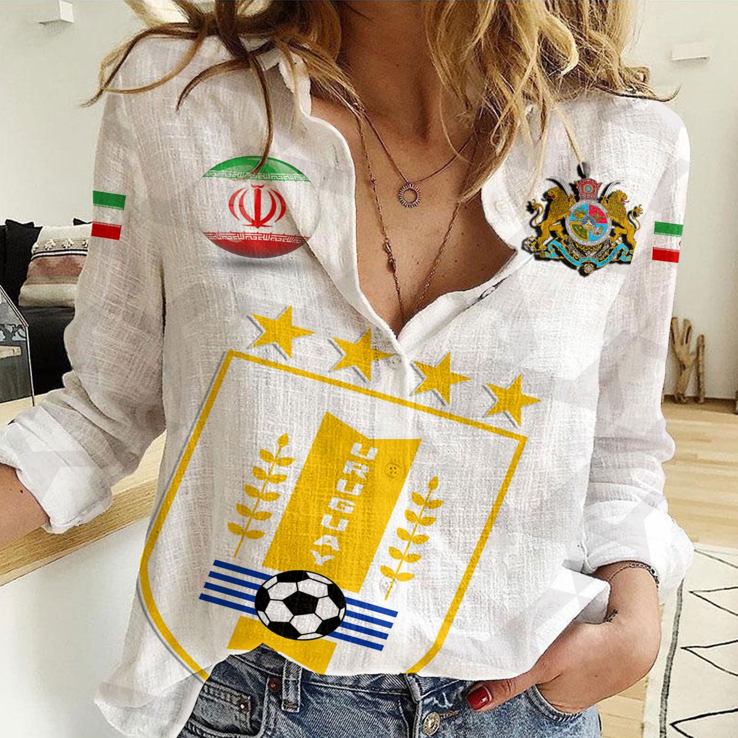 Clothing Custom Iran Soccer Style Women Casual Shirt