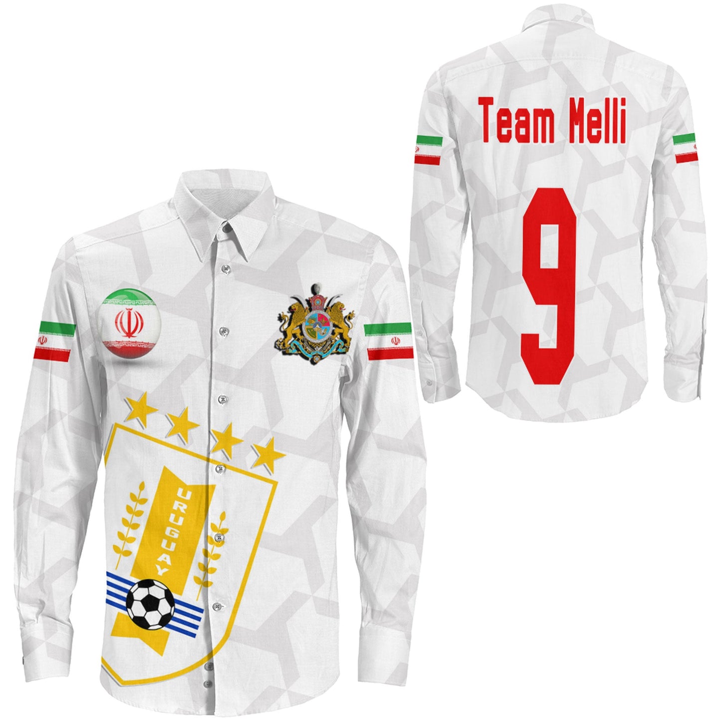 Clothing Custom Iran Soccer Style Long Sleeve Button Shirt