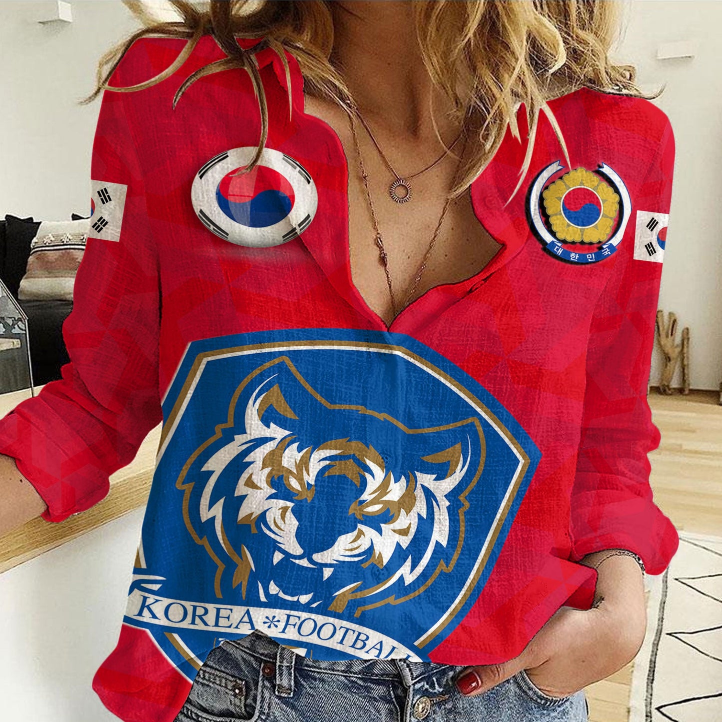 Clothing Custom Korea Soccer Style Women Casual Shirt