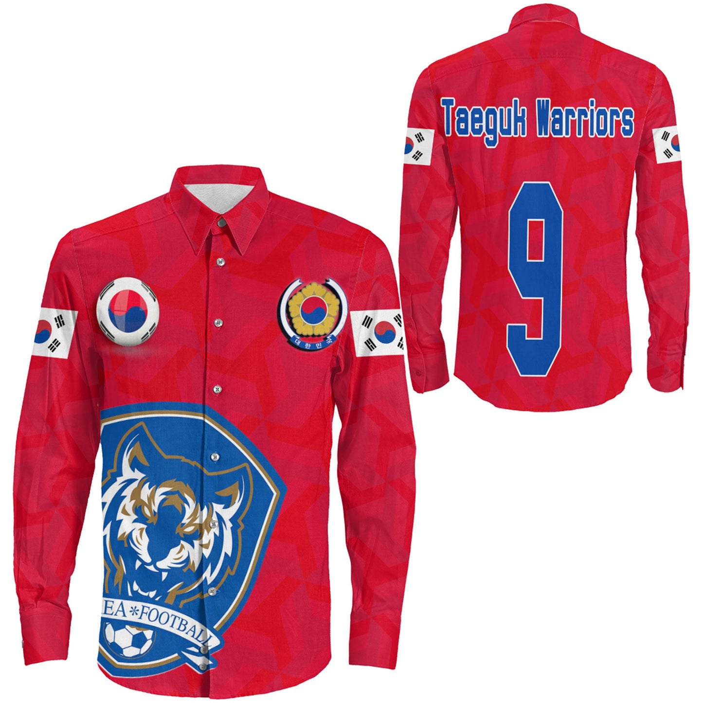 Clothing Custom Korea Soccer Style Long Sleeve Button Shirt