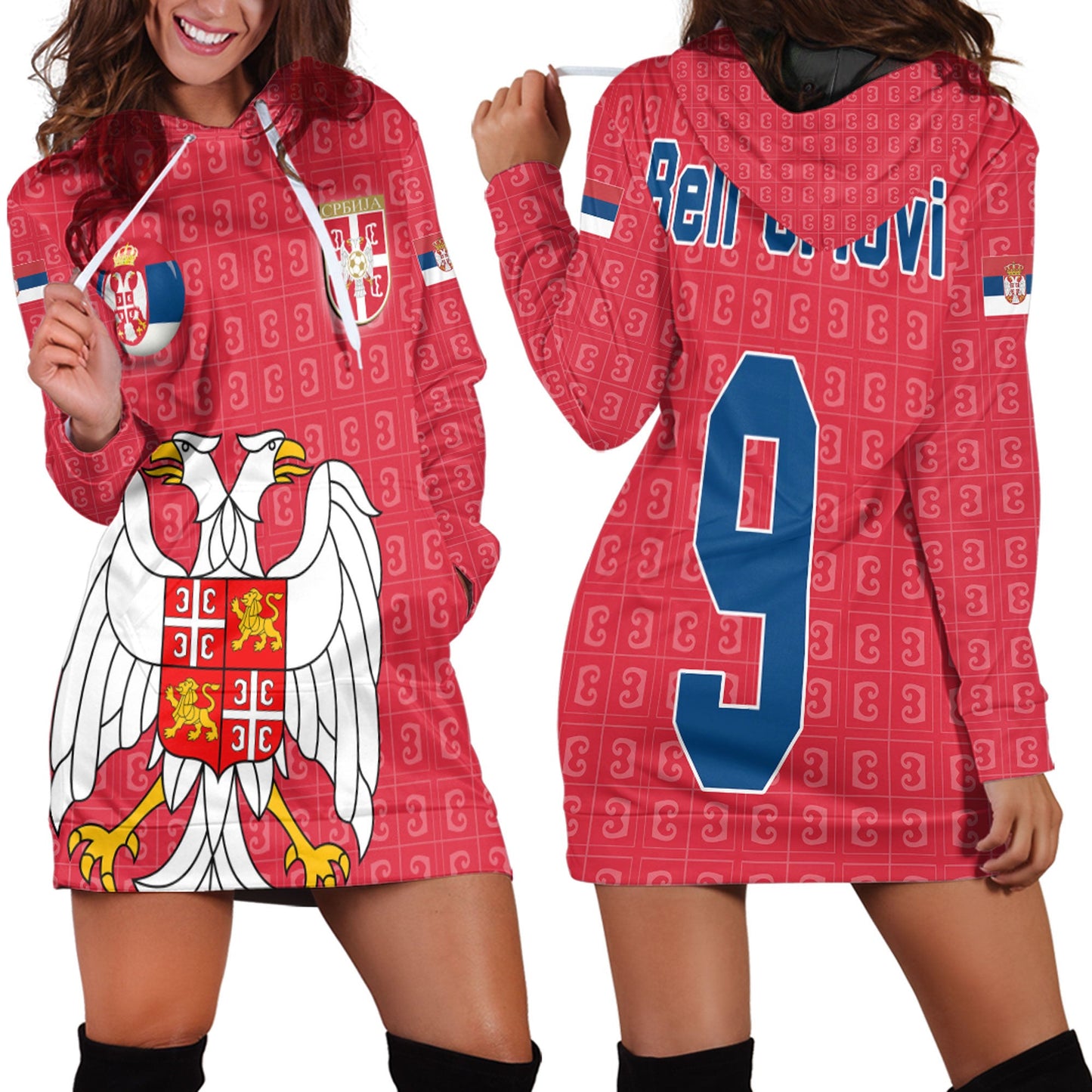 Clothing Custom Serbia Soccer Style Hoodie Dress