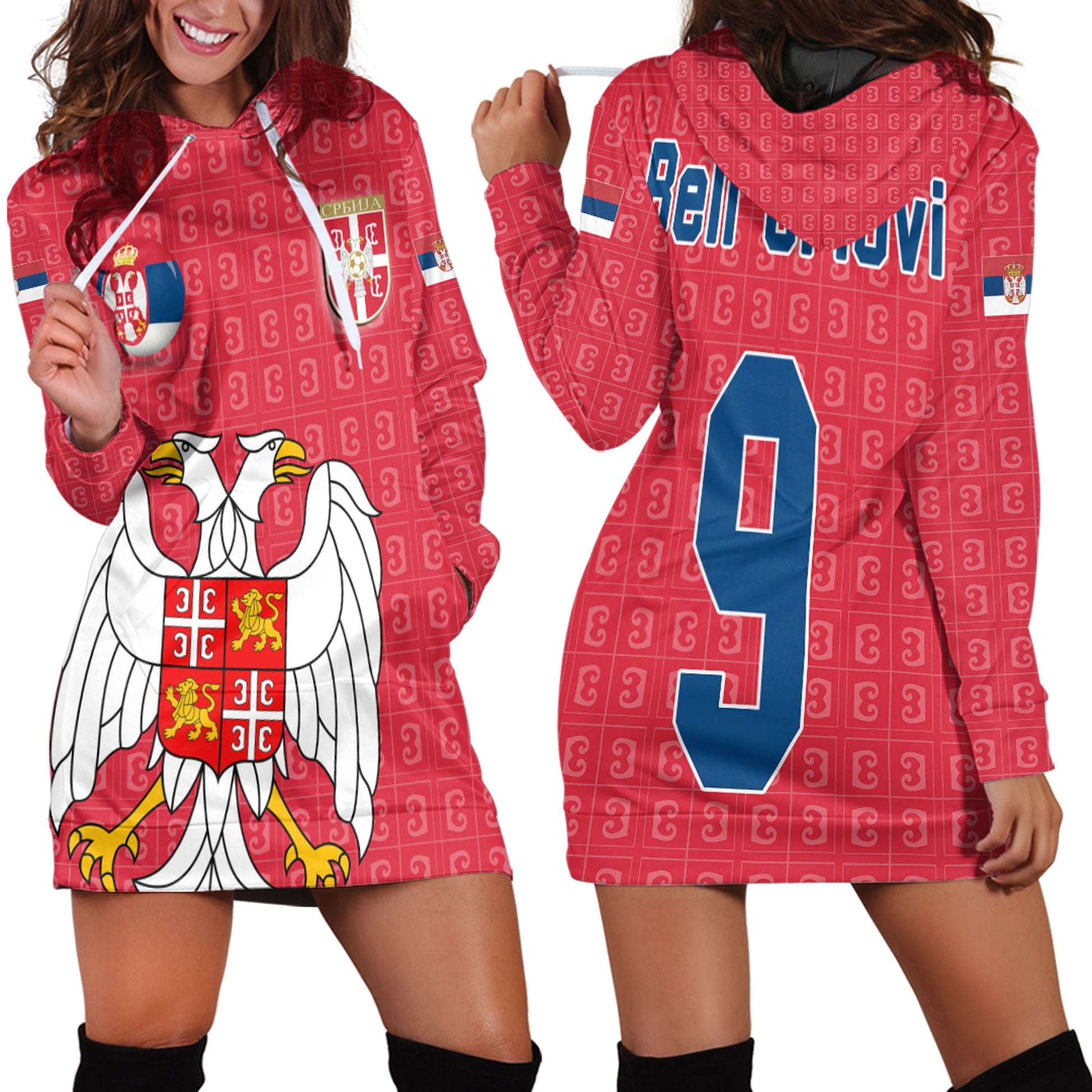 Clothing Custom Serbia Soccer Style Hoodie Dress