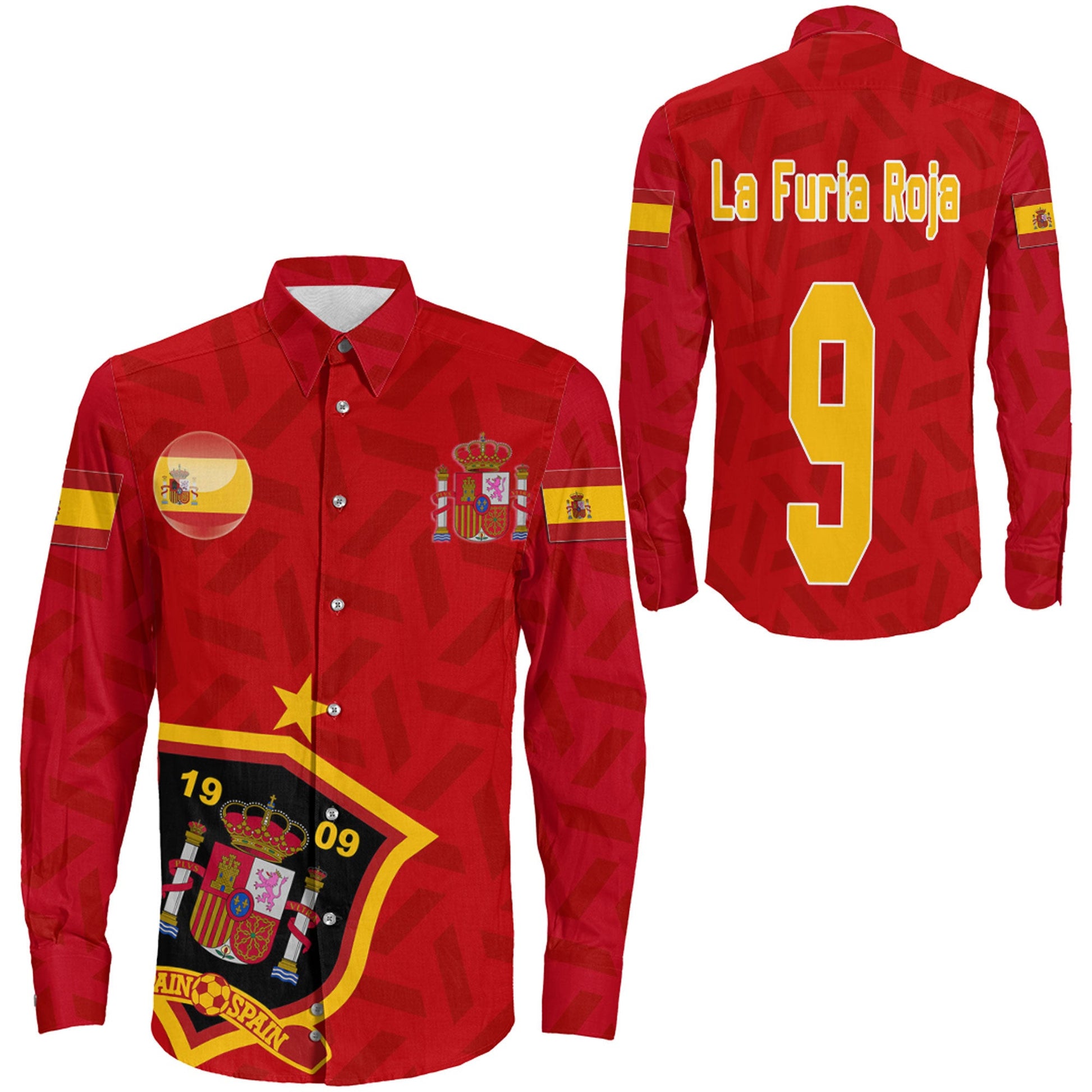 Clothing Custom La Roja Soccer Style Long Sleeve Button Shirt