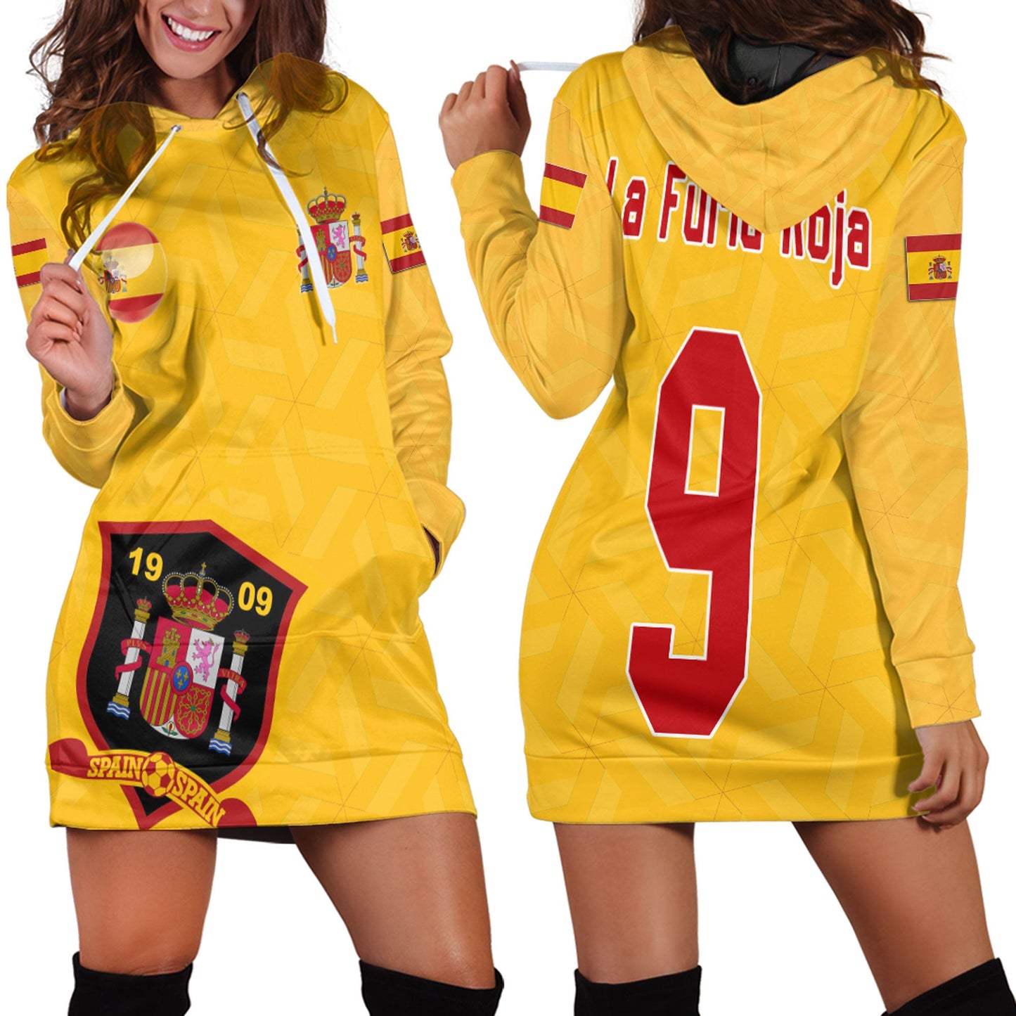 Clothing Custom Spain Soccer Style Hoodie Dress
