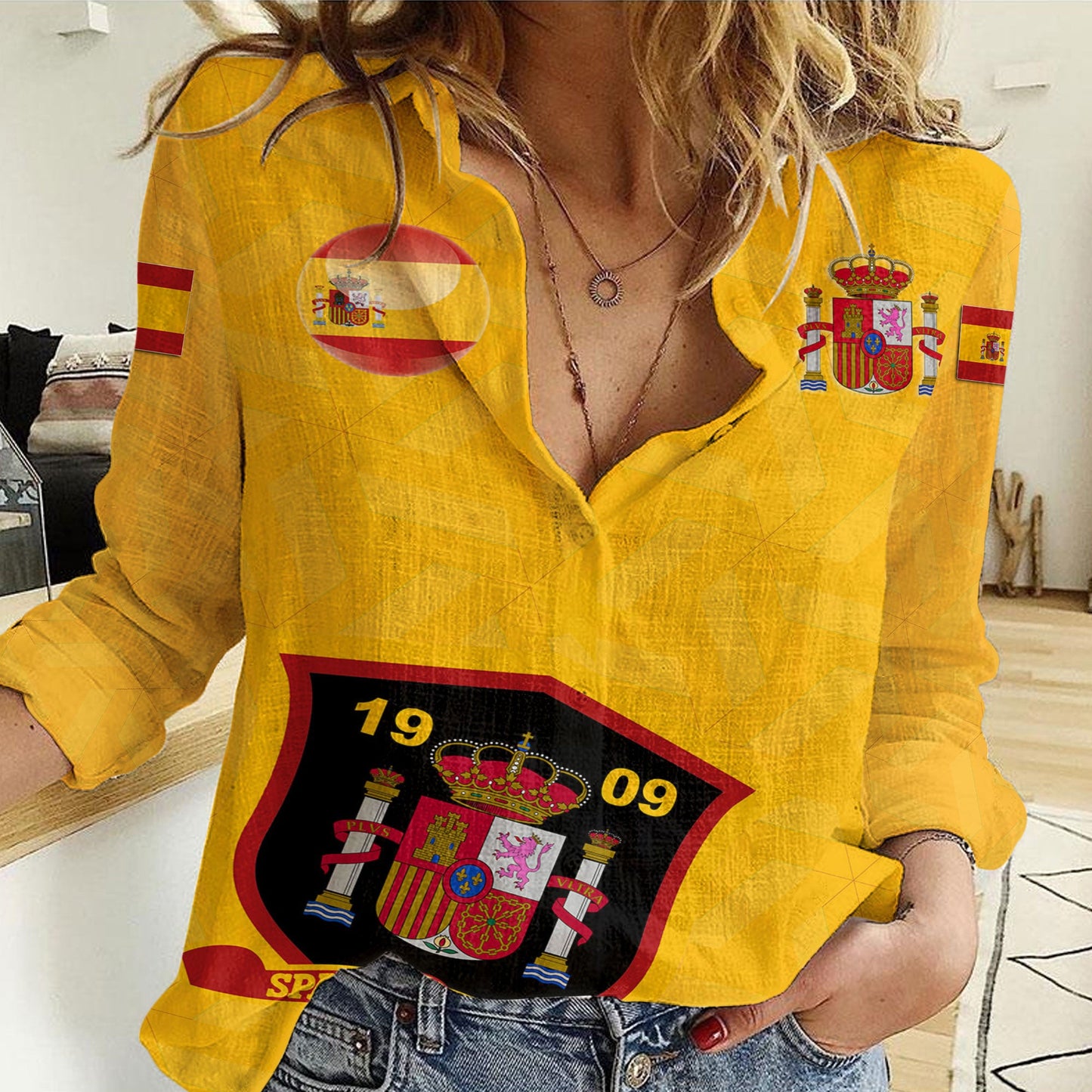Clothing Custom Spain Soccer Style Women Casual Shirt