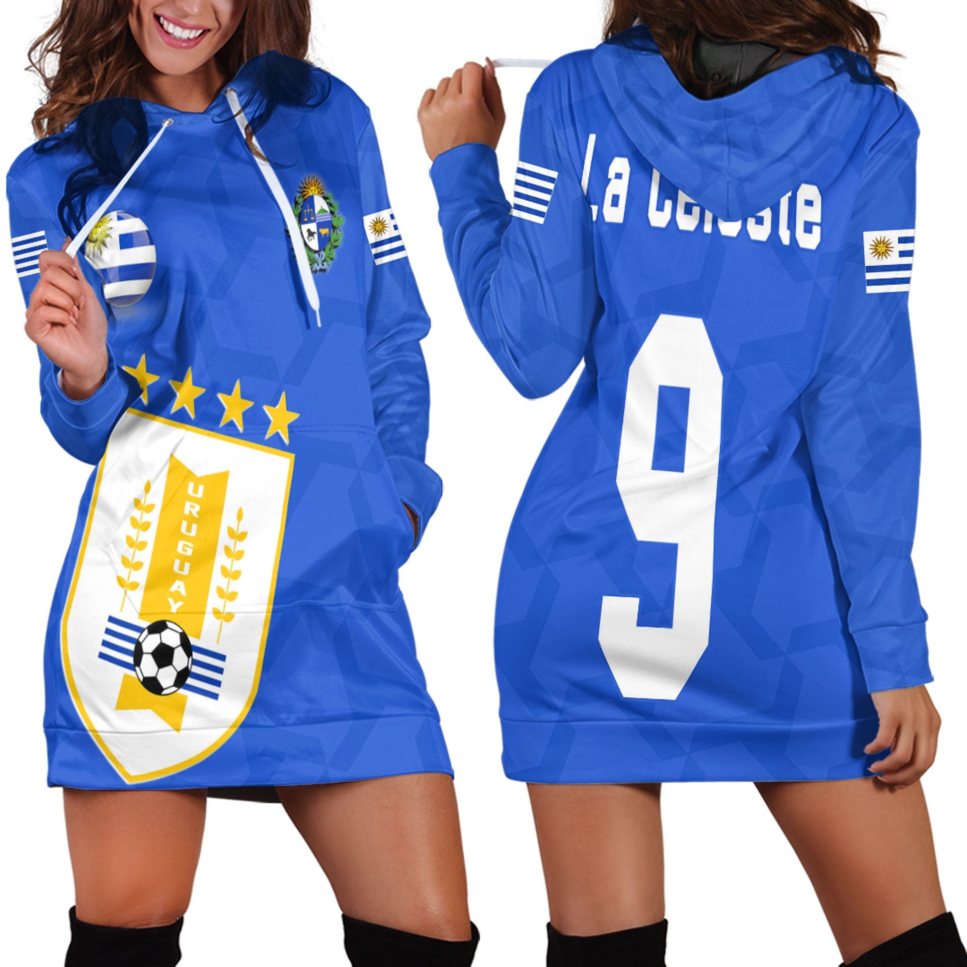 Clothing Custom Uruguay Soccer Style Hoodie Dress