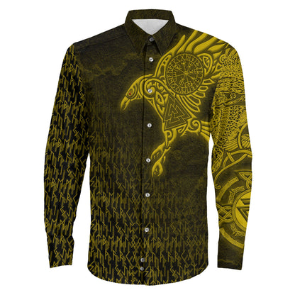 Clothing Raven Symbol Gold Viking Long Sleeve Button Shirt