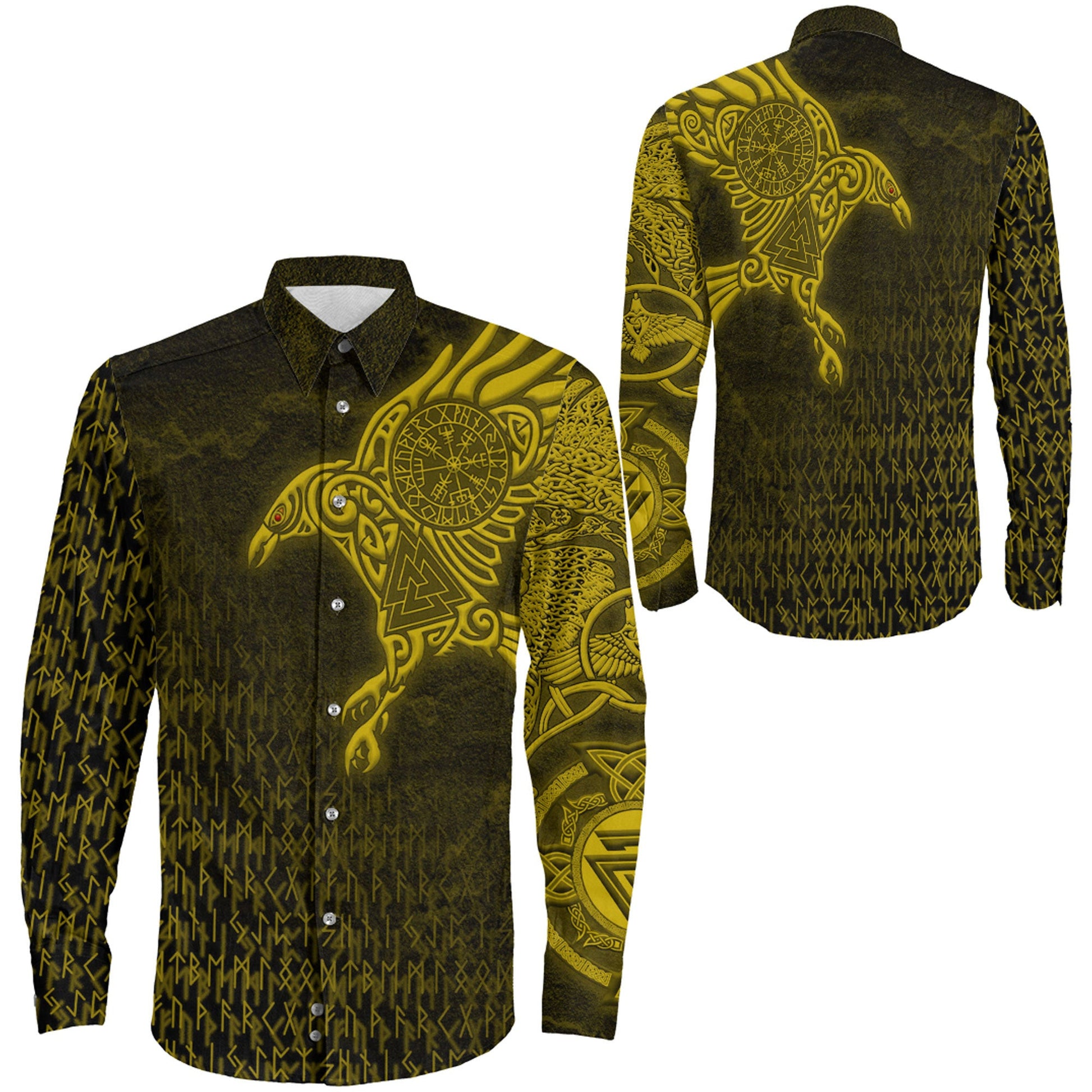 Clothing Raven Symbol Gold Viking Long Sleeve Button Shirt