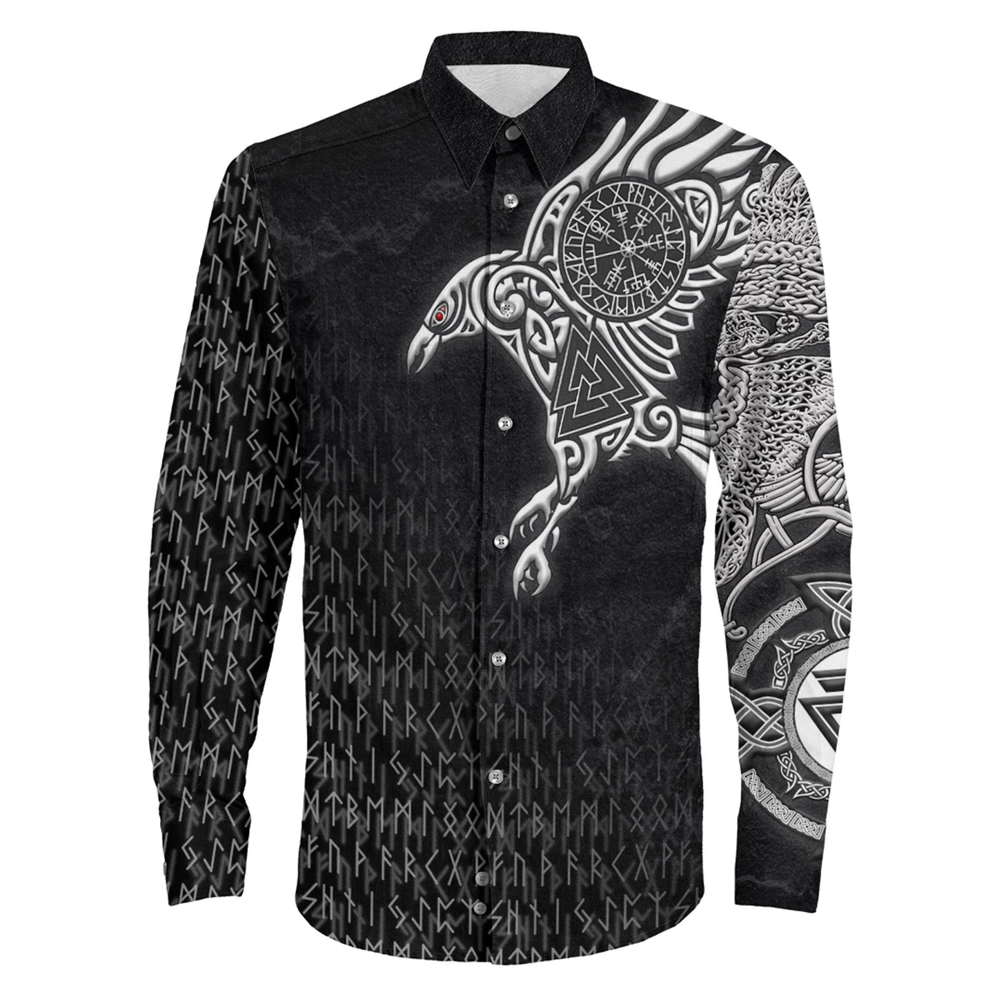 Clothing Raven Symbol Silver Viking Long Sleeve Button Shirt