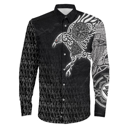Clothing Raven Symbol Silver Viking Long Sleeve Button Shirt