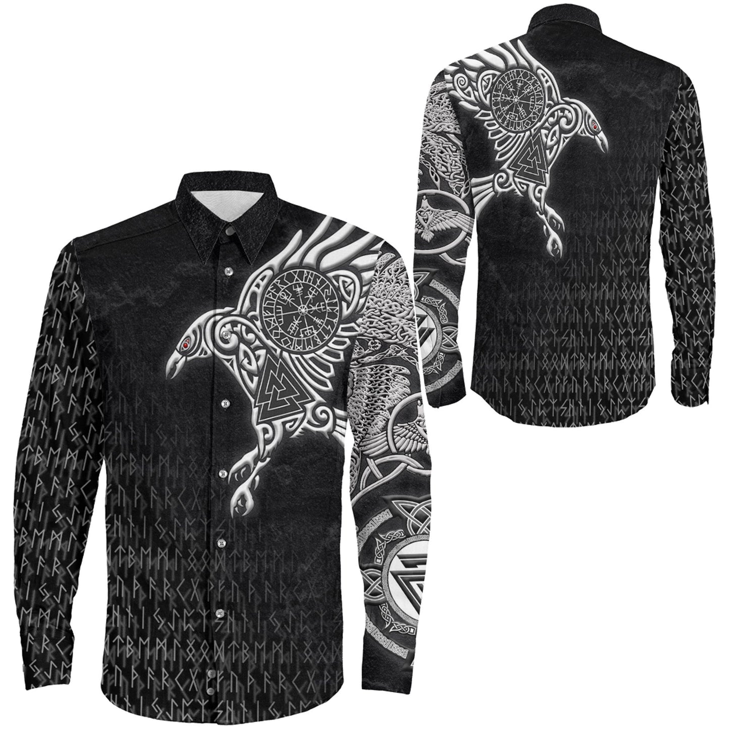 Clothing Raven Symbol Silver Viking Long Sleeve Button Shirt