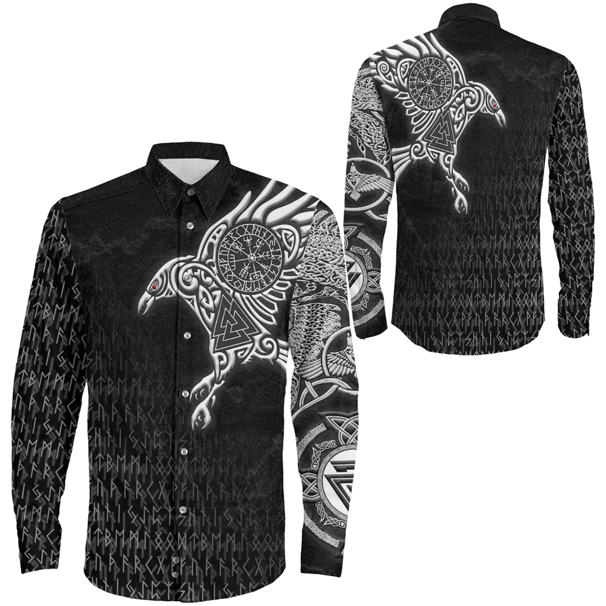 Clothing Raven Symbol Silver Viking Long Sleeve Button Shirt
