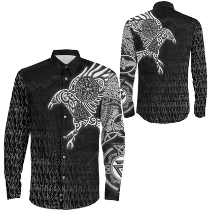 Clothing Raven Symbol Silver Viking Long Sleeve Button Shirt
