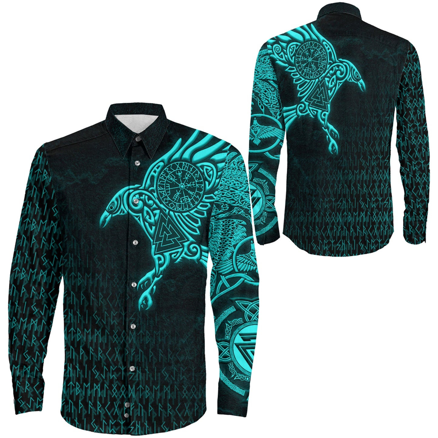 Clothing Raven Symbol Turquoise Viking Long Sleeve Button Shirt