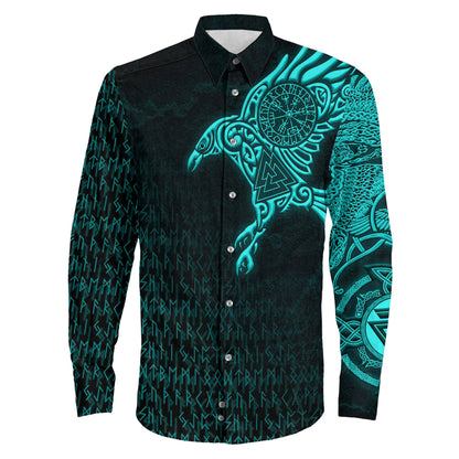 Clothing Raven Symbol Turquoise Viking Long Sleeve Button Shirt