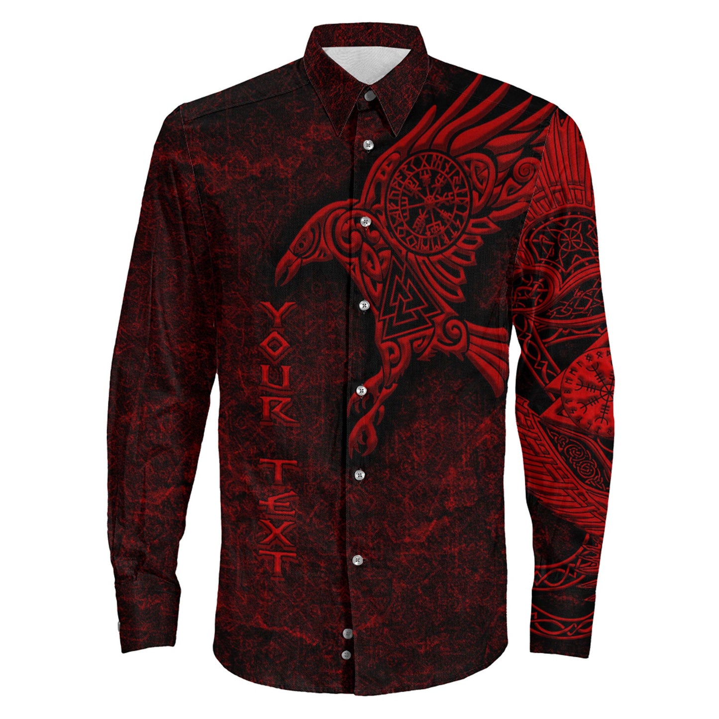 Clothing Raven Vegvisir Red Custom Viking Long Sleeve Button Shirt