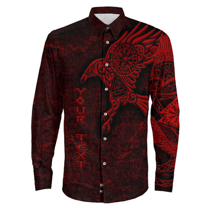 Clothing Raven Vegvisir Red Custom Viking Long Sleeve Button Shirt
