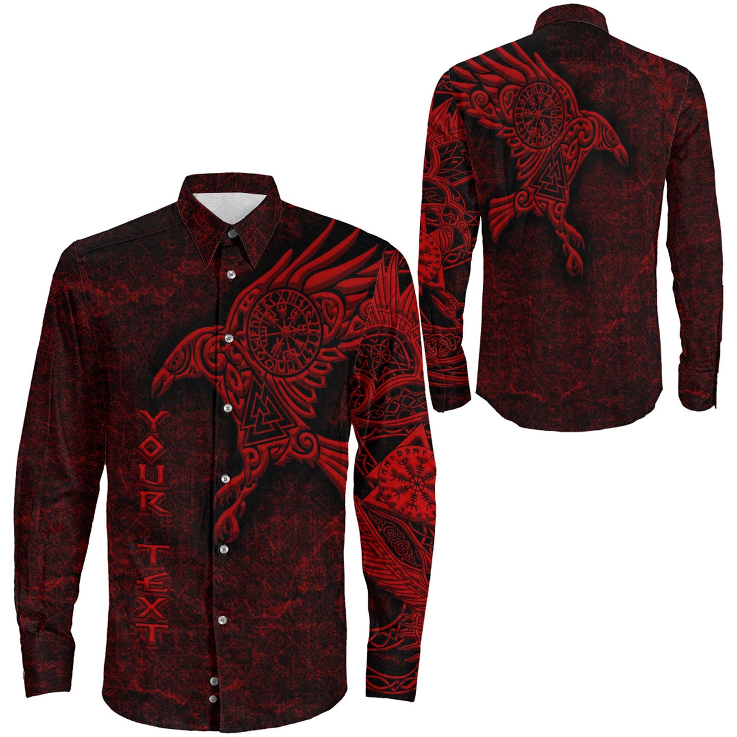 Clothing Raven Vegvisir Red Custom Viking Long Sleeve Button Shirt