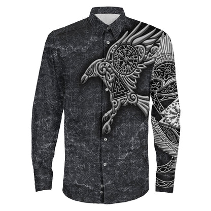 Clothing Raven Vegvisir Viking Long Sleeve Button Shirt