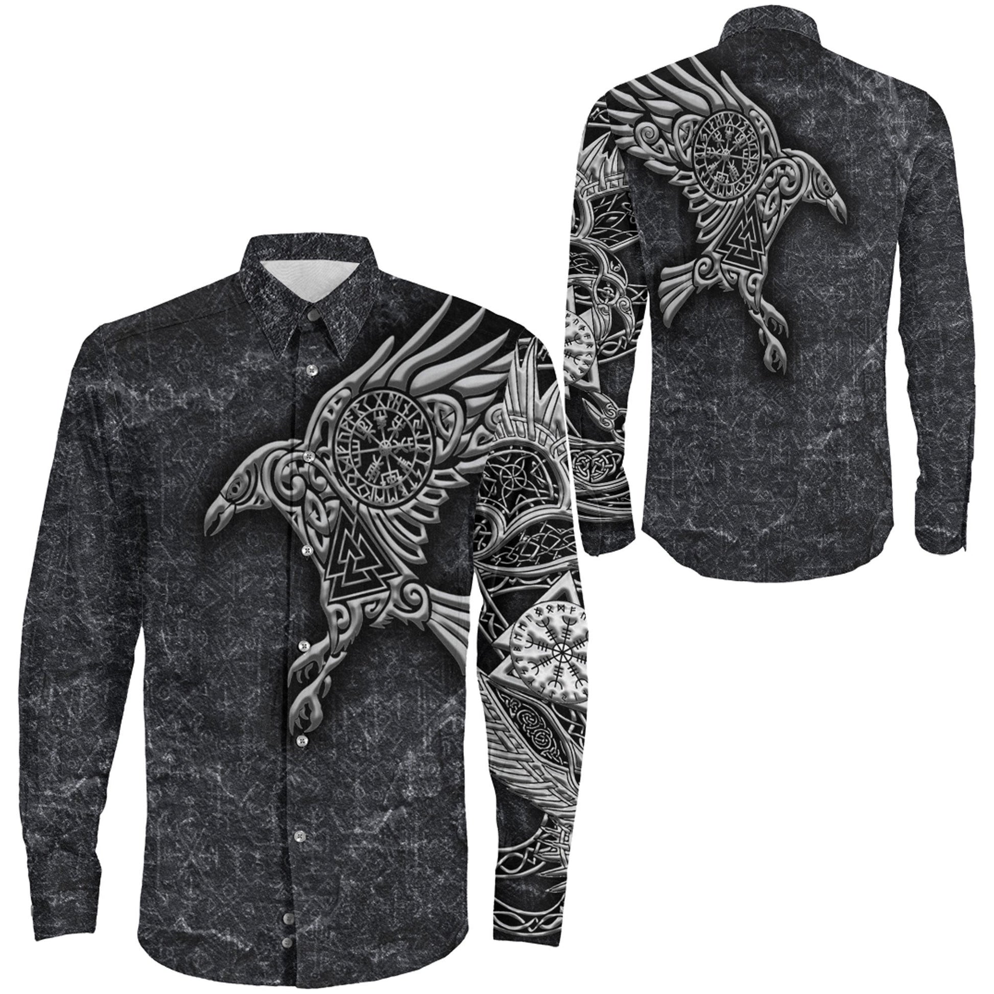 Clothing Raven Vegvisir Viking Long Sleeve Button Shirt