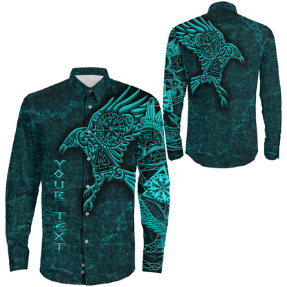 Clothing Raven Vegvisir Turquoise Custom Viking Long Sleeve Button Shirt