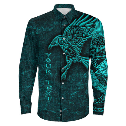 Clothing Raven Vegvisir Turquoise Custom Viking Long Sleeve Button Shirt