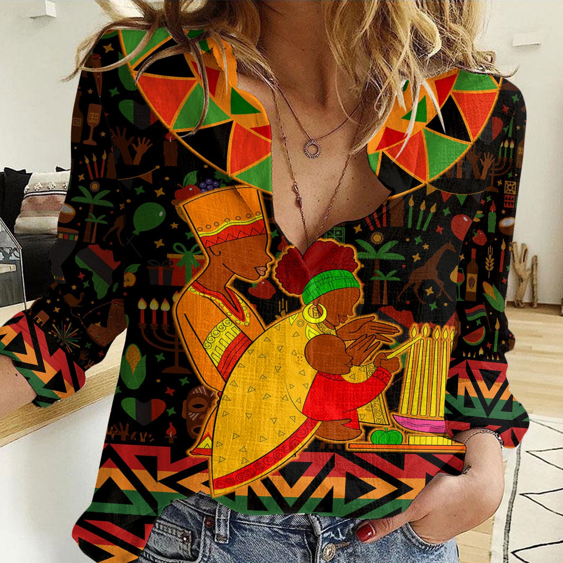 Clothing Happy Kwanzaa Africa Pattern Women Casual Shirt