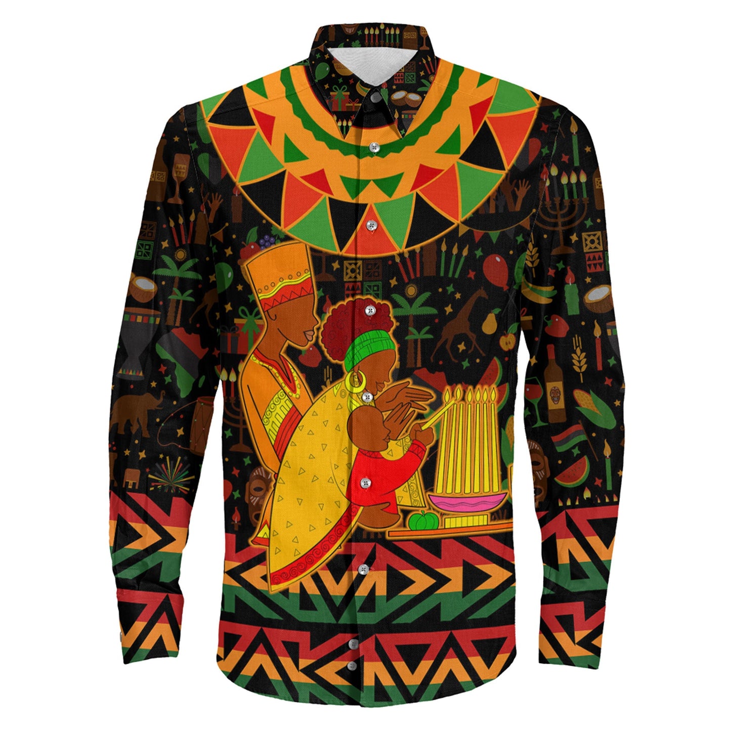 Clothing Happy Kwanzaa Africa Pattern Long Sleeve Button Shirt