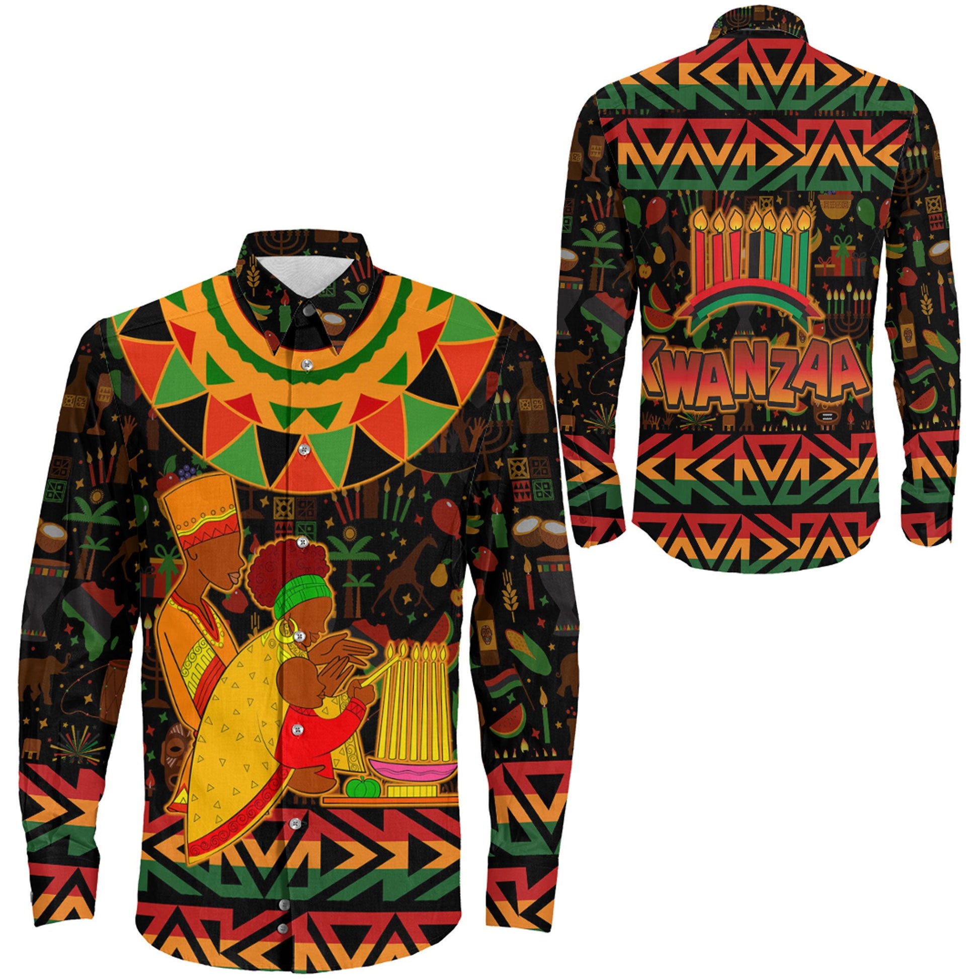 Clothing Happy Kwanzaa Africa Pattern Long Sleeve Button Shirt