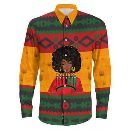 Clothing Happy Kwanzaa Black Women Long Sleeve Button Shirt