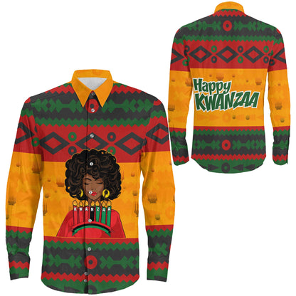 Clothing Happy Kwanzaa Black Women Long Sleeve Button Shirt