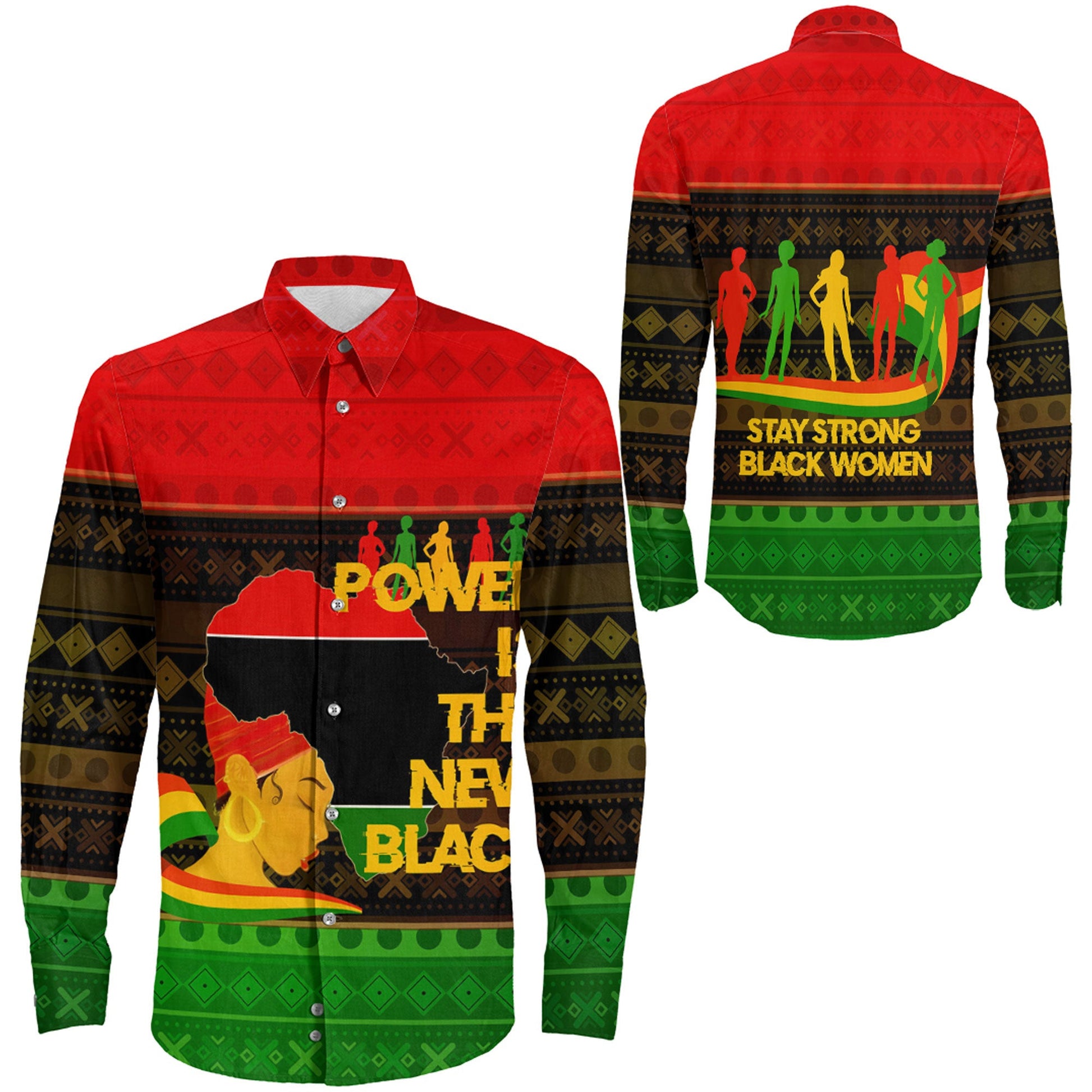 Clothing Black History Month, Stay Strong Black Women Long Sleeve Button Shirt