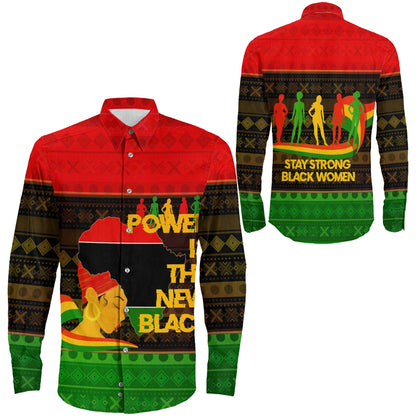 Clothing Black History Month, Stay Strong Black Women Long Sleeve Button Shirt