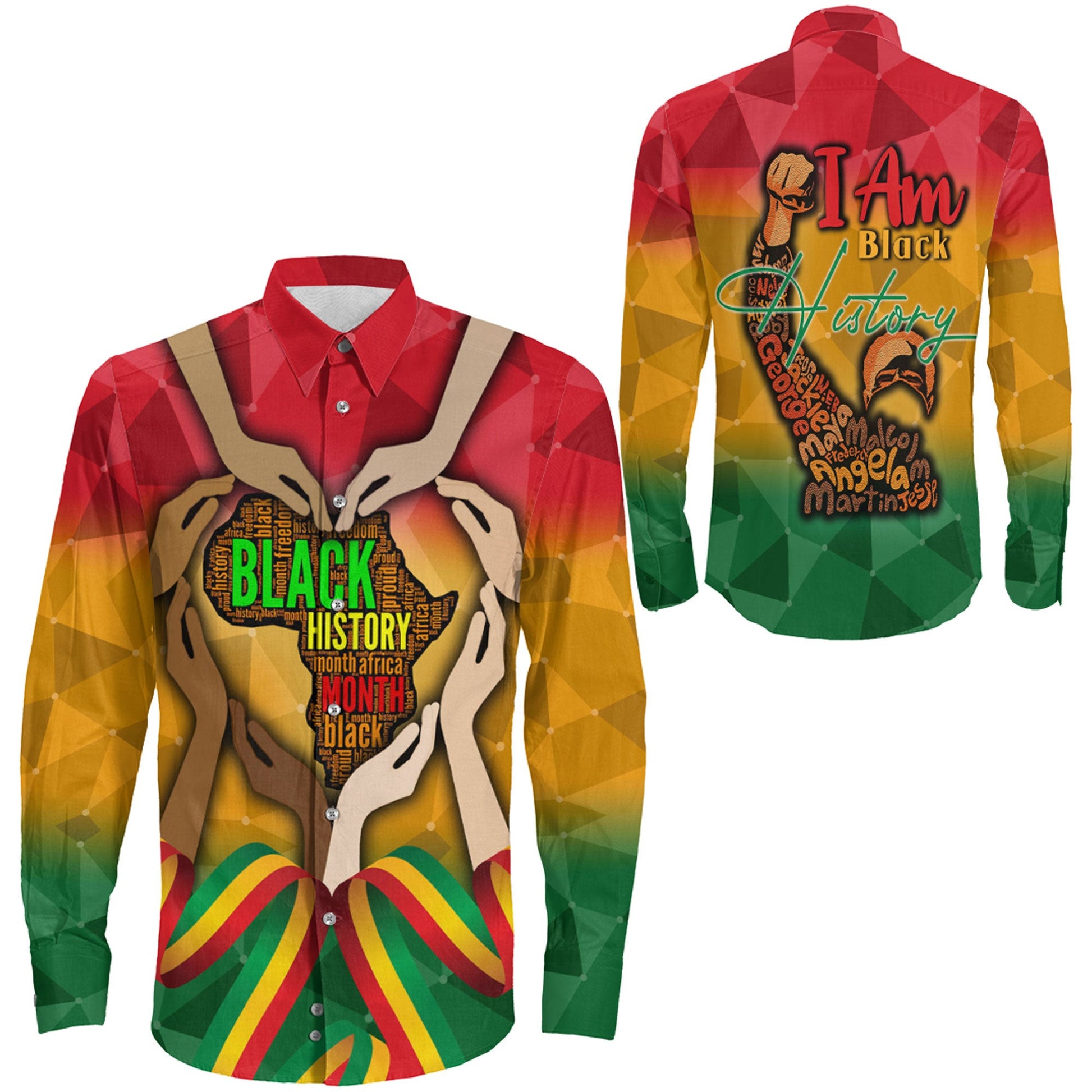 Africazone Clothing Black History Month Long Sleeve Button Shirt