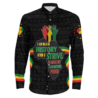 Africazone Clothing Black History Month Hand Long Sleeve Button Shirt