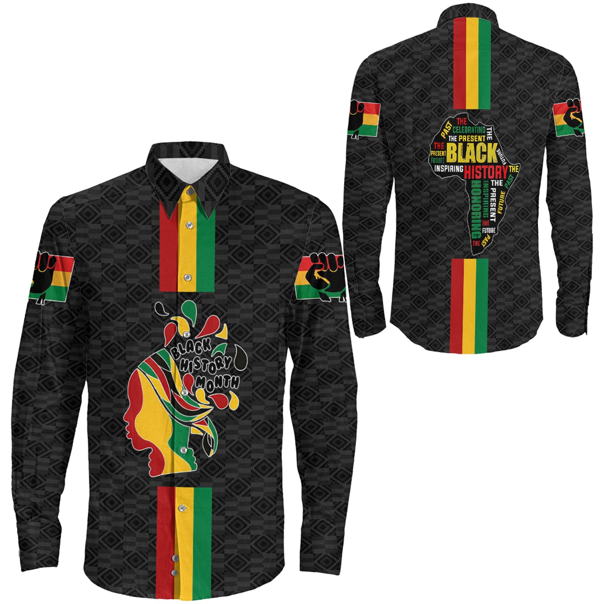 Africazone Clothing Black History Month Color Of Flag Long Sleeve Button Shirt
