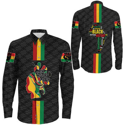 Africazone Clothing Black History Month Color Of Flag Long Sleeve Button Shirt