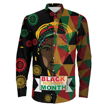 Africazone Clothing Black History Month Juneteenth Long Sleeve Button Shirt