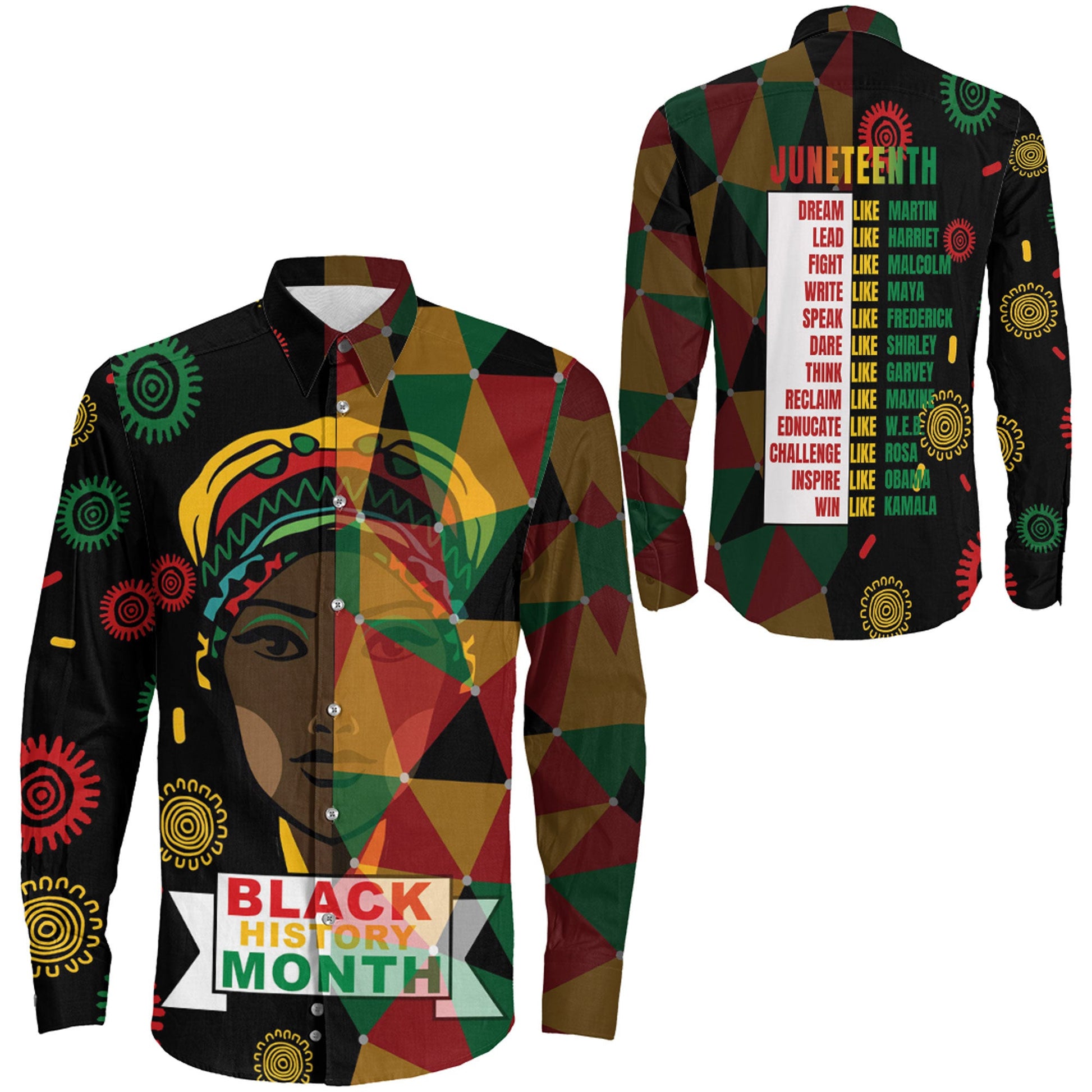 Africazone Clothing Black History Month Juneteenth Long Sleeve Button Shirt