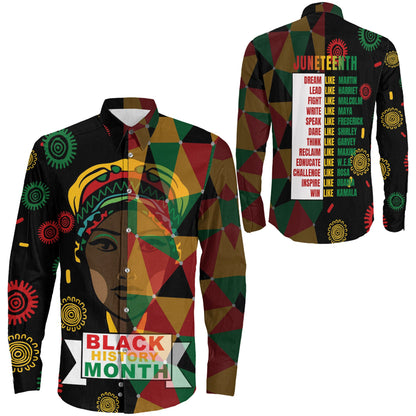 Africazone Clothing Black History Month Juneteenth Long Sleeve Button Shirt